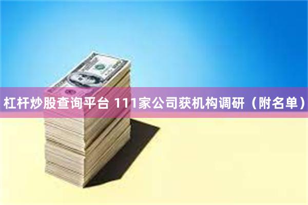 杠杆炒股查询平台 111家公司获机构调研（附名单）