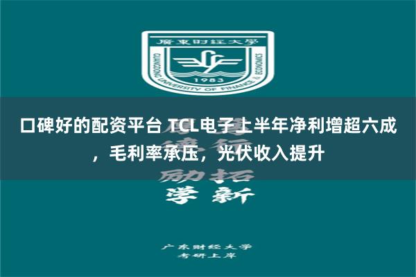 口碑好的配资平台 TCL电子上半年净利增超六成，毛利率承压，光伏收入提升