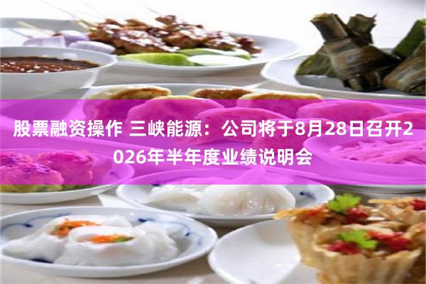 股票融资操作 三峡能源：公司将于8月28日召开2026年半年度业绩说明会
