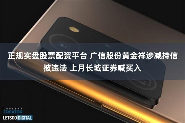 正规实盘股票配资平台 广信股份黄金祥涉减持信披违法 上月长城证券喊买入